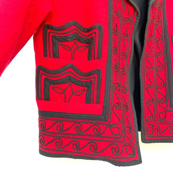 Vintage Guatemalan Wool Statement Blazer Red Black Endorsed Open Cropped Large - Picture 5 of 8